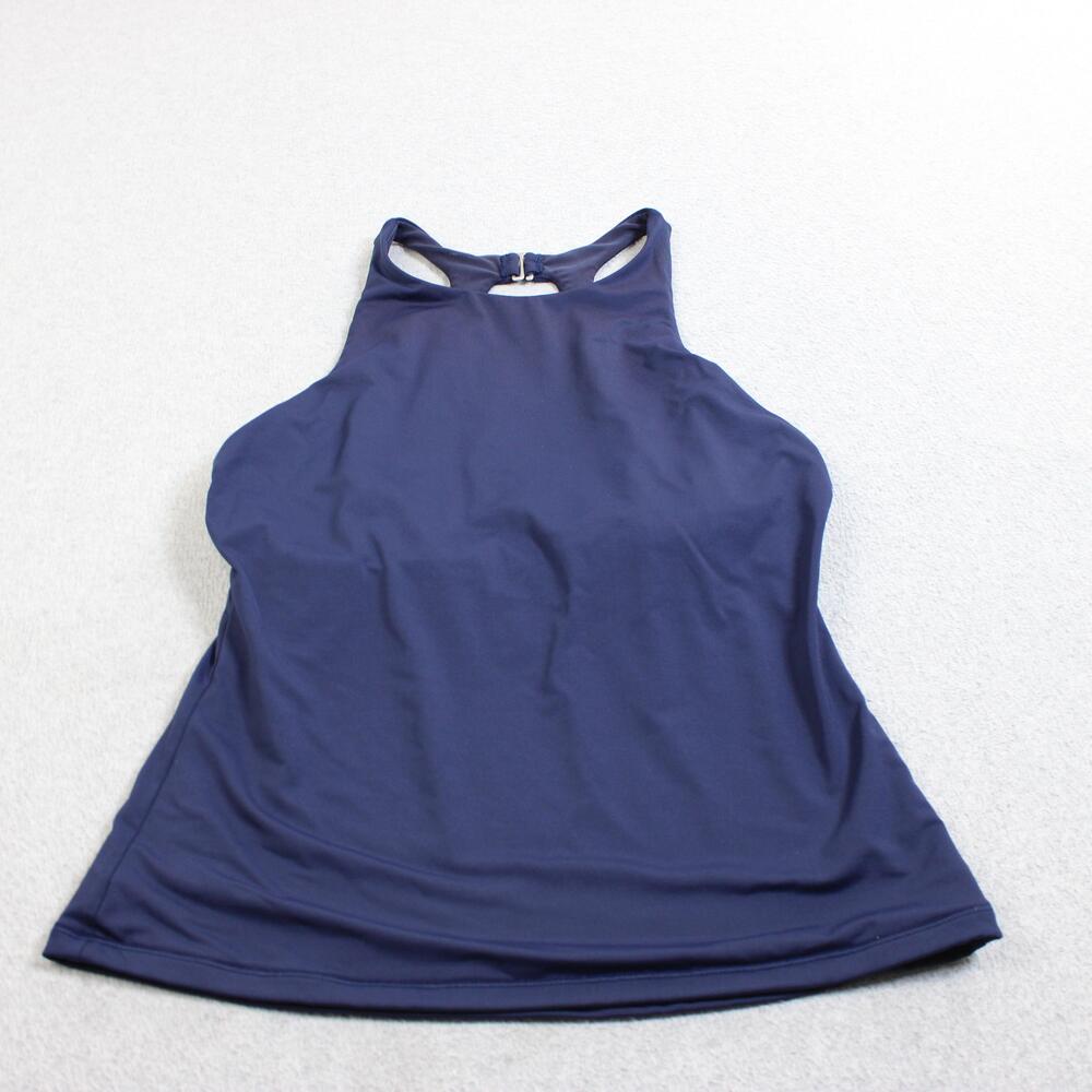 Athleta Tankini Top Women 38D/DD Blue High Neck Racerback Bra Adjustable Swim